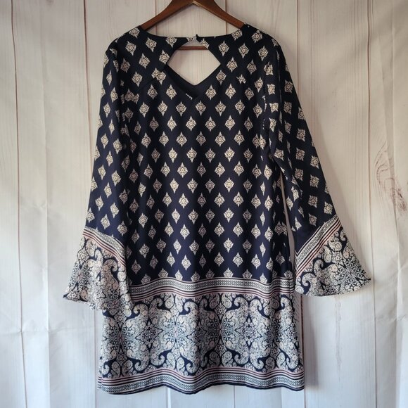 Cato Long Sleeve Midi Dress, L, Blue Multi Color, “Bandana Print”, Bell Sleeve, - Picture 3 of 9
